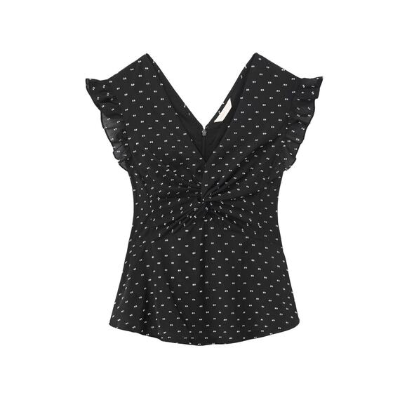 REBECCA TAYLOR Birdseye Dot Cap Sleeve Twist Top Organdy Shopbop 14 L NWT $275 - Picture 1 of 11
